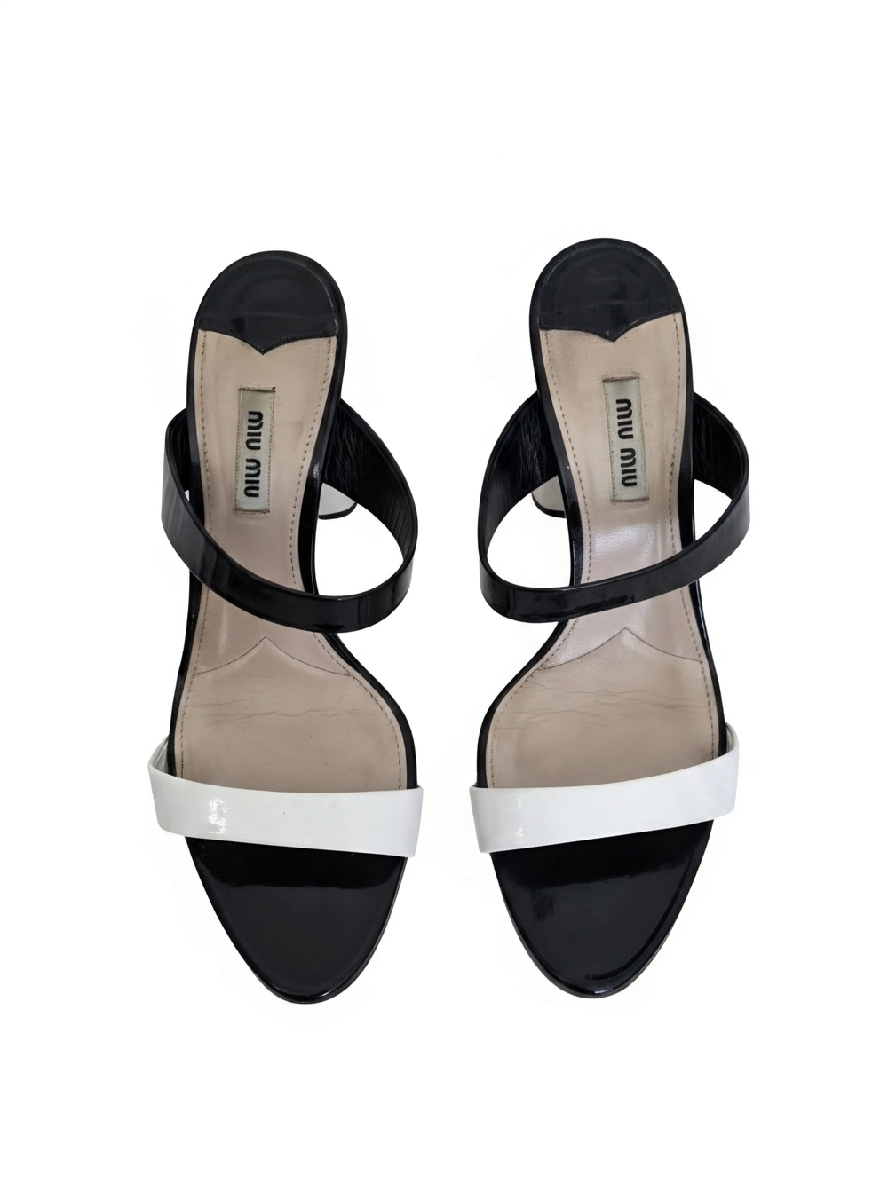 Miu Miu Black & White Patent Leather Strappy Sandals